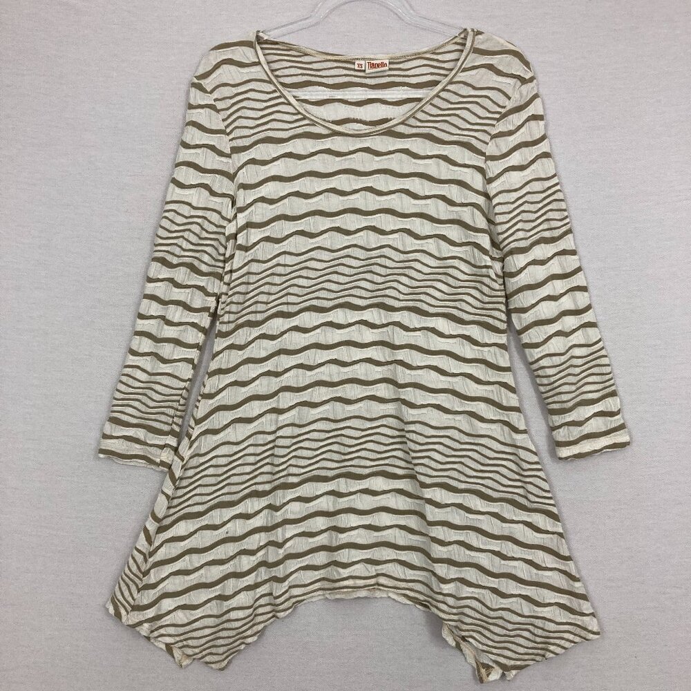 Tianello Fit and Flare Wavy Stripe Pattern Sharkbite Hem Stretch Artsy Tunic XS